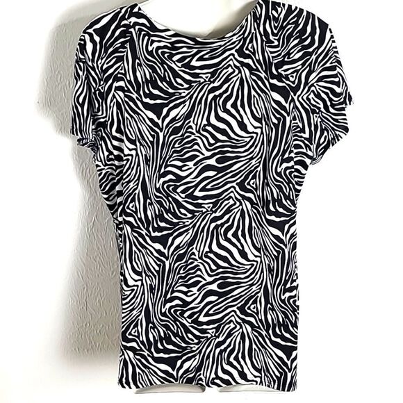 Notations Black & White Abstract Print Top with Silver Chain Accents, Size XL - Picture 6 of 8